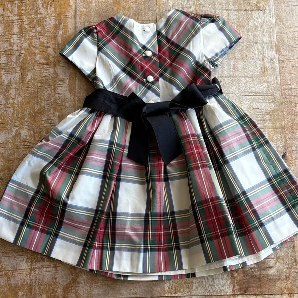 Ralph Lauren Girls Plaid Holiday Dress in Cream, Red, Green
